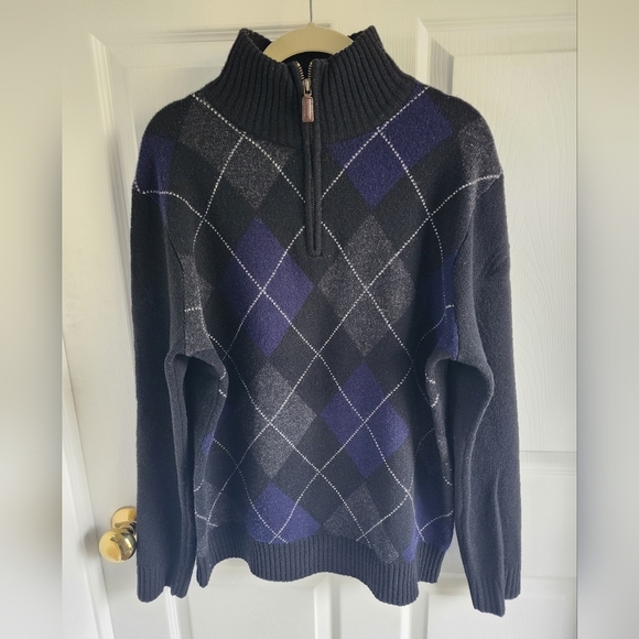 J. Crew Mens 1/4 zip Argyle/ Diamond Pattern 100% Lambswool Pullover Medium - Picture 1 of 9